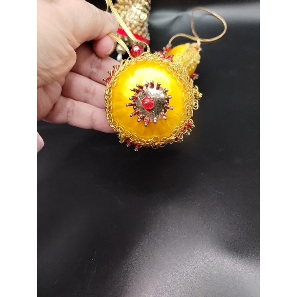 Set Of 3 Vintage Handmade Beaded Sequins Christmas Ornaments